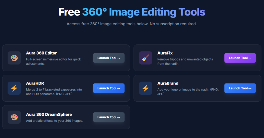 Aura 360 Free Web Apps. Free 360 Photo editing tools